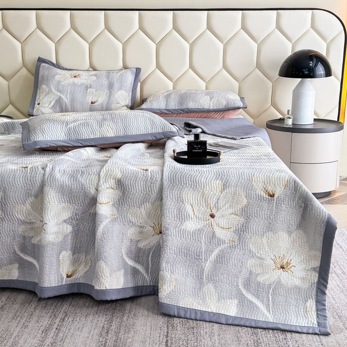 91家纺网 家纺一手货源 找家纺 晨晨家纺 2025新款A类印花莱赛尔天丝软席床盖三件套 乐莹