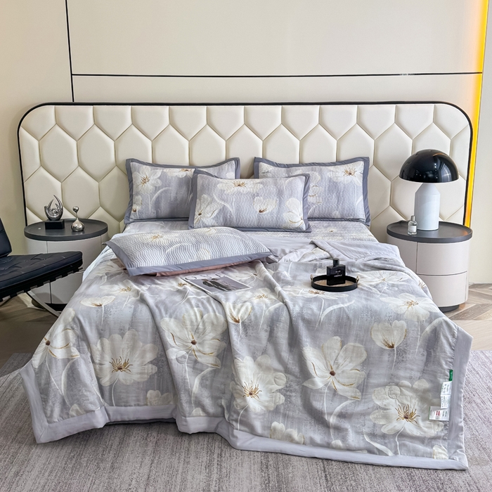 91家纺网 家纺一手货源 找家纺 晨晨家纺 2025新款A类印花莱赛尔天丝软席床盖三件套 乐莹