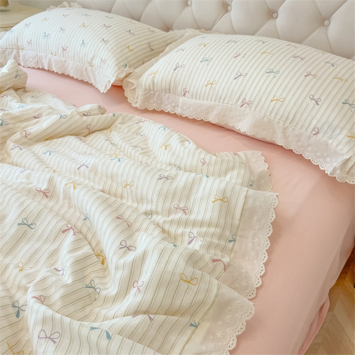 91家纺网 家纺一手货源 找家纺 盼季家纺 2025新款水洗棉蕾丝花边四件套 蕾丝小花边-多彩蝴蝶波波