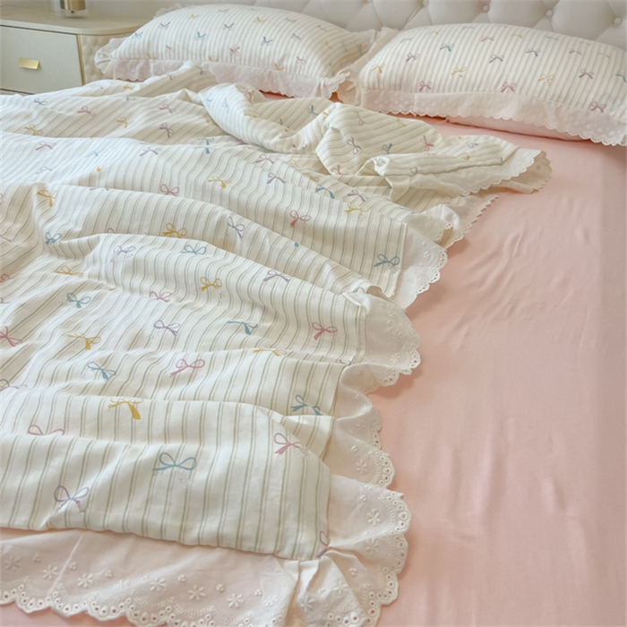 91家纺网 家纺一手货源 找家纺 盼季家纺 2025新款水洗棉蕾丝花边四件套 蕾丝小花边-多彩蝴蝶波波