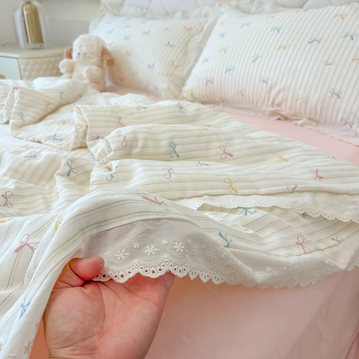 91家纺网 家纺一手货源 找家纺 盼季家纺 2025新款水洗棉蕾丝花边四件套 蕾丝小花边-多彩蝴蝶波波