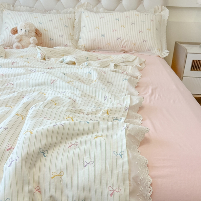 91家纺网 家纺一手货源 找家纺 盼季家纺 2025新款水洗棉蕾丝花边四件套 蕾丝小花边-多彩蝴蝶波波