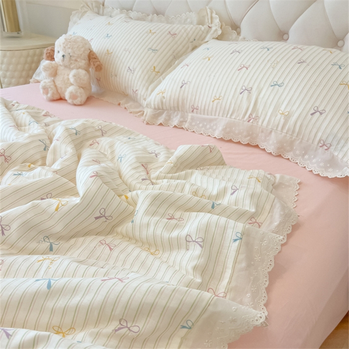 91家纺网 家纺一手货源 找家纺 盼季家纺 2025新款水洗棉蕾丝花边四件套 蕾丝小花边-多彩蝴蝶波波