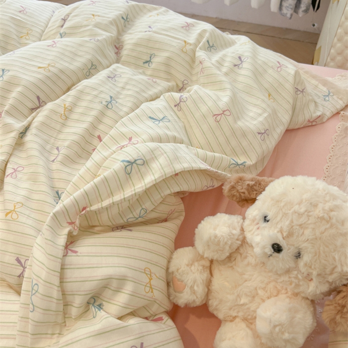 91家纺网 家纺一手货源 找家纺 盼季家纺 2025新款水洗棉蕾丝花边四件套 蕾丝小花边-多彩蝴蝶波波