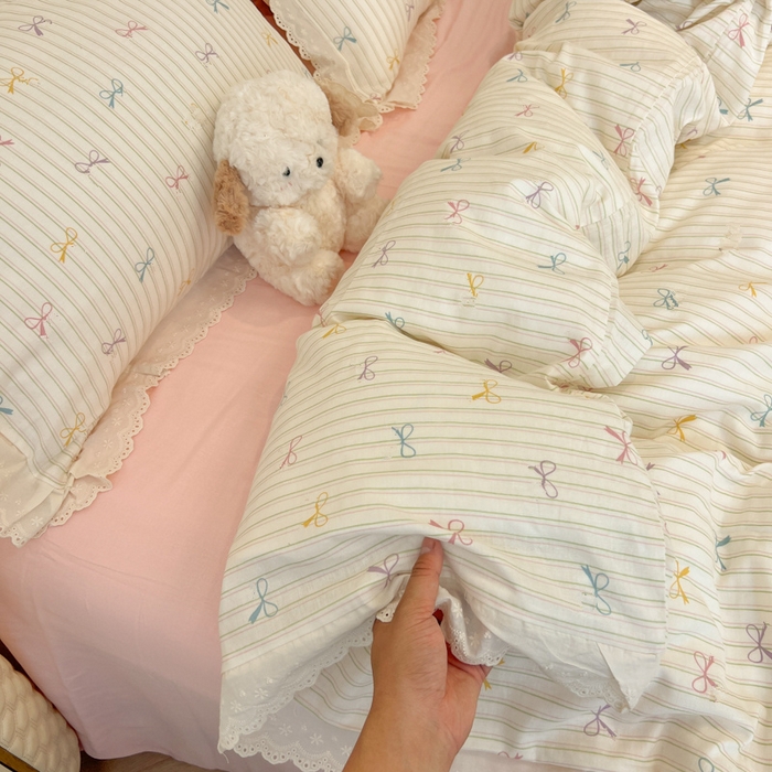 91家纺网 家纺一手货源 找家纺 盼季家纺 2025新款水洗棉蕾丝花边四件套 蕾丝小花边-多彩蝴蝶波波