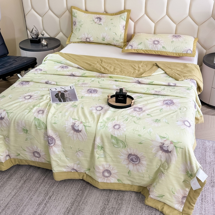 91家纺网 家纺一手货源 找家纺 晨晨家纺 2025新款A类印花莱赛尔天丝软席床盖三件套 林夕