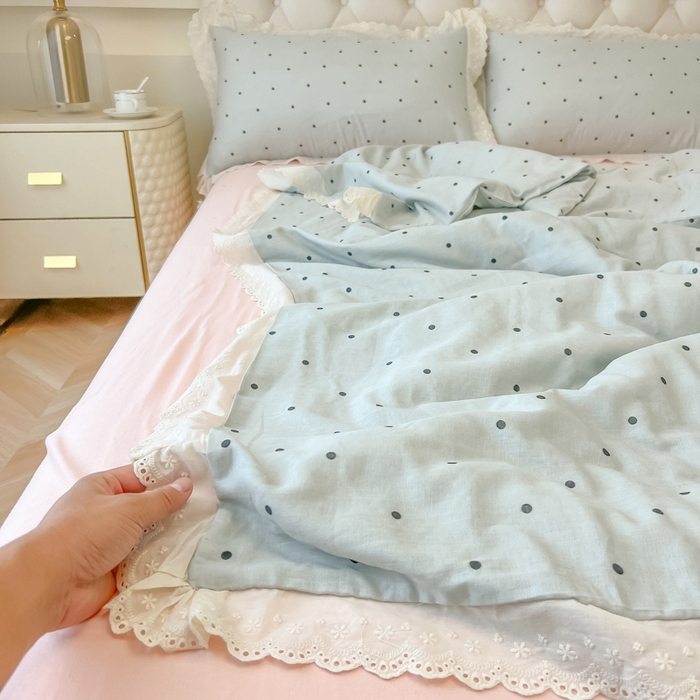 91家纺网 家纺一手货源 找家纺 盼季家纺 2025新款水洗棉蕾丝花边四件套 蕾丝小花边-海盐波波