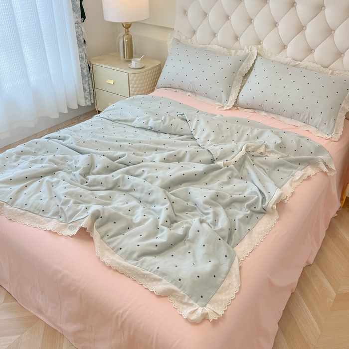 91家纺网 家纺一手货源 找家纺 盼季家纺 2025新款水洗棉蕾丝花边四件套 蕾丝小花边-海盐波波