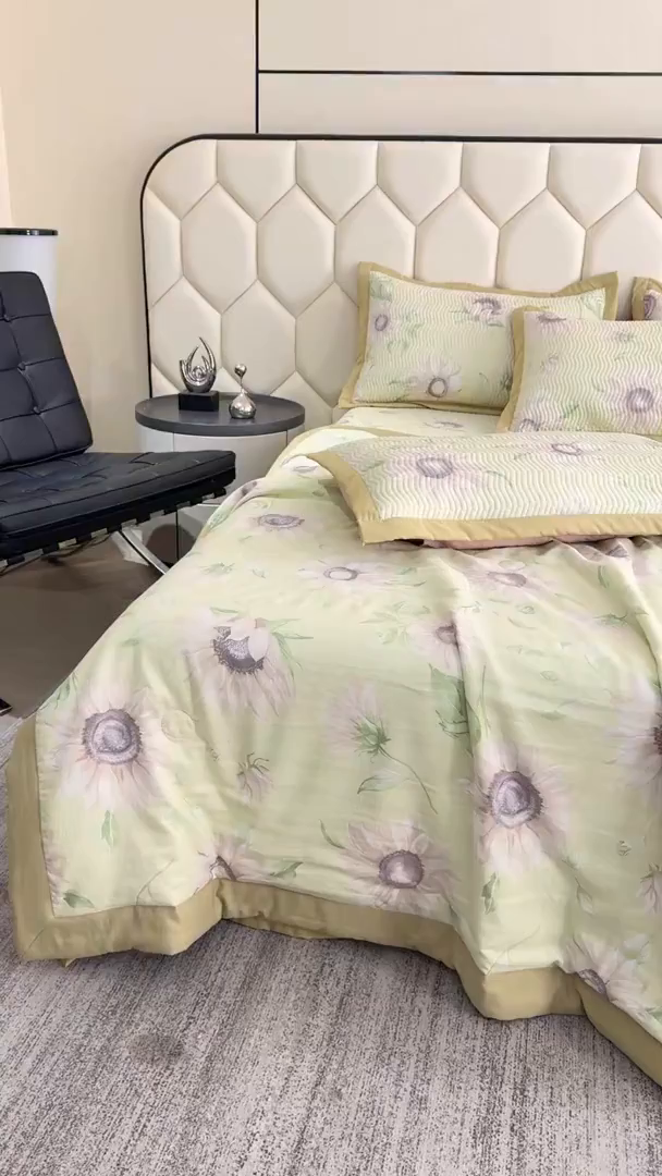 91家纺网 家纺一手货源 找家纺 晨晨家纺 2025新款A类印花莱赛尔天丝软席床盖三件套 林夕