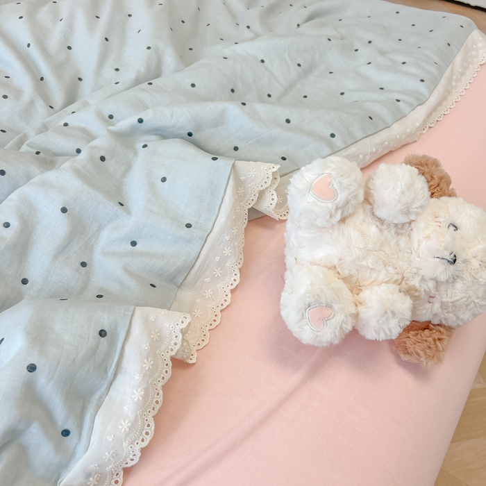 91家纺网 家纺一手货源 找家纺 盼季家纺 2025新款水洗棉蕾丝花边四件套 蕾丝小花边-海盐波波