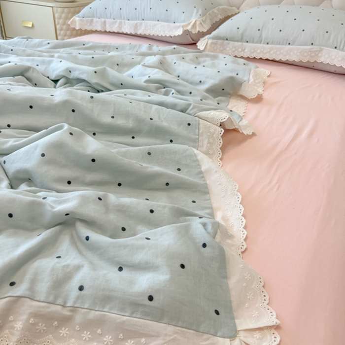 91家纺网 家纺一手货源 找家纺 盼季家纺 2025新款水洗棉蕾丝花边四件套 蕾丝小花边-海盐波波