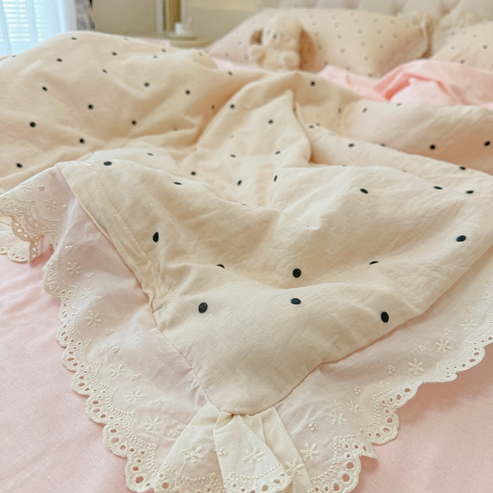 91家纺网 家纺一手货源 找家纺 盼季家纺 2025新款水洗棉蕾丝花边四件套 蕾丝小花边-海盐波波