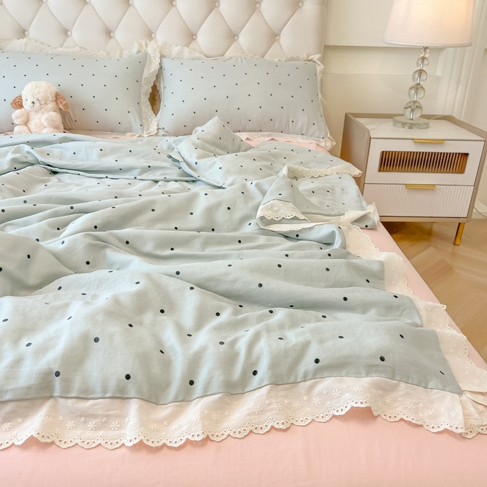 91家纺网 家纺一手货源 找家纺 盼季家纺 2025新款水洗棉蕾丝花边四件套 蕾丝小花边-海盐波波