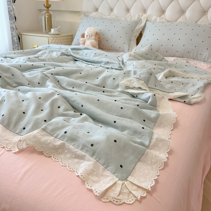 91家纺网 家纺一手货源 找家纺 盼季家纺 2025新款水洗棉蕾丝花边四件套 蕾丝小花边-海盐波波