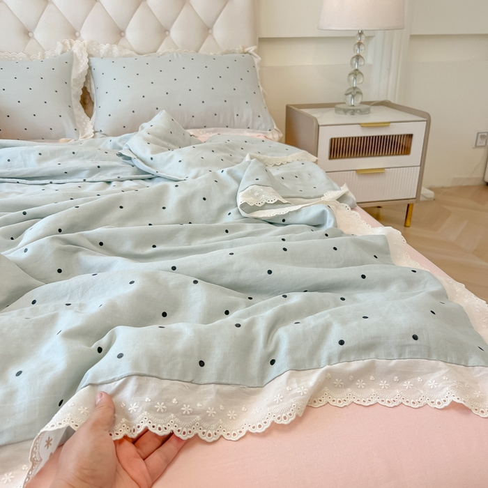 91家纺网 家纺一手货源 找家纺 盼季家纺 2025新款水洗棉蕾丝花边四件套 蕾丝小花边-海盐波波