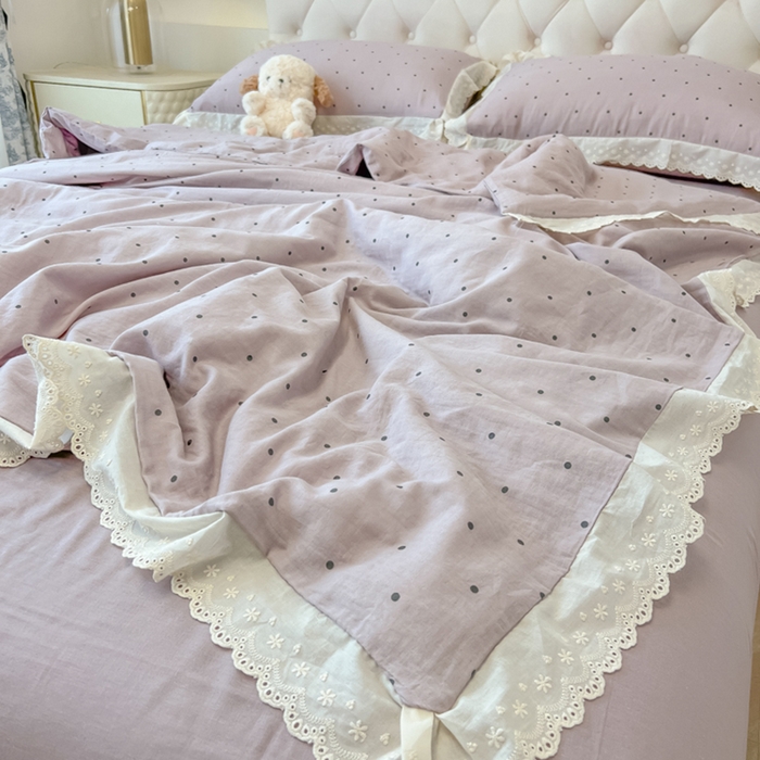 91家纺网 家纺一手货源 找家纺 盼季家纺 2025新款水洗棉蕾丝花边四件套 蕾丝小花边-芋泥点点