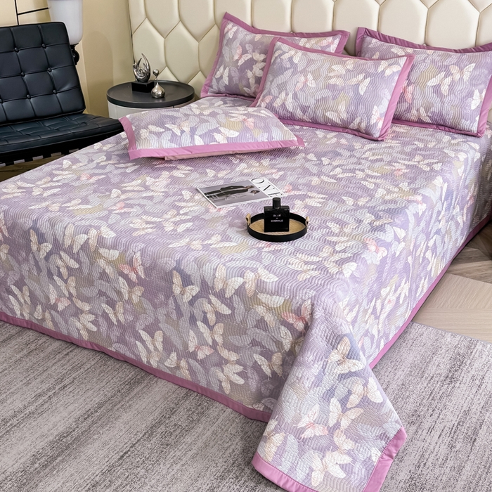 91家纺网 家纺一手货源 找家纺 晨晨家纺 2025新款A类印花莱赛尔天丝软席床盖三件套 梦蝶