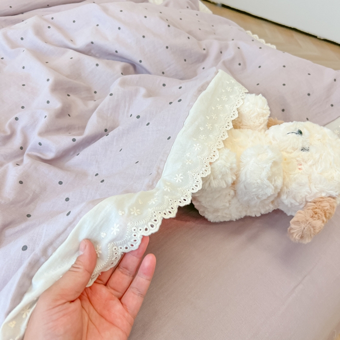 91家纺网 家纺一手货源 找家纺 盼季家纺 2025新款水洗棉蕾丝花边四件套 蕾丝小花边-芋泥点点