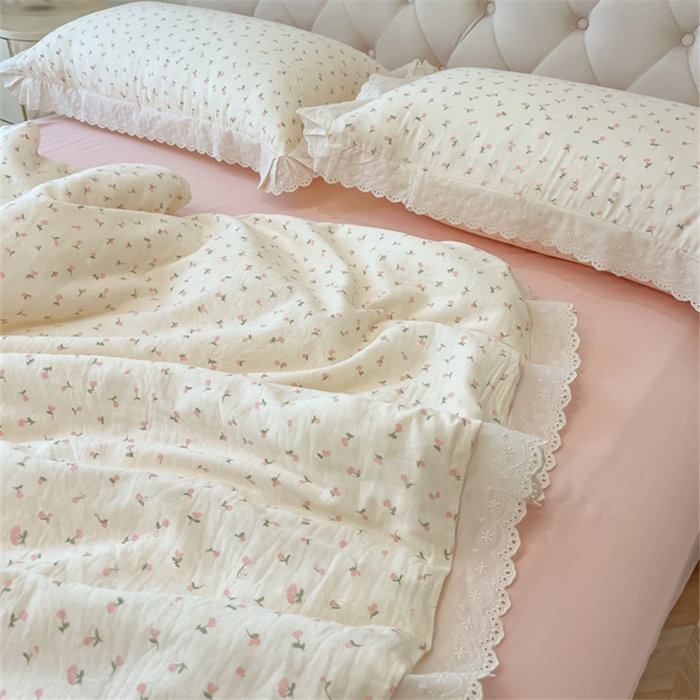 91家纺网 家纺一手货源 找家纺 盼季家纺 2025新款水洗棉蕾丝花边四件套 蕾丝小花边-郁金香