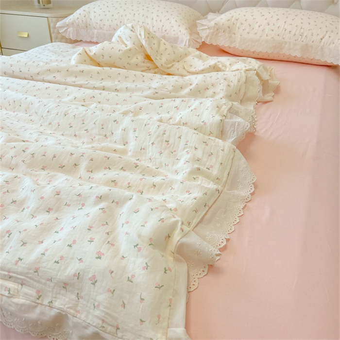 91家纺网 家纺一手货源 找家纺 盼季家纺 2025新款水洗棉蕾丝花边四件套 蕾丝小花边-郁金香