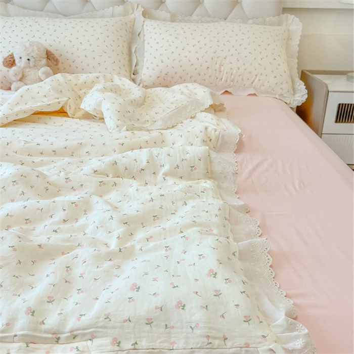 91家纺网 家纺一手货源 找家纺 盼季家纺 2025新款水洗棉蕾丝花边四件套 蕾丝小花边-郁金香