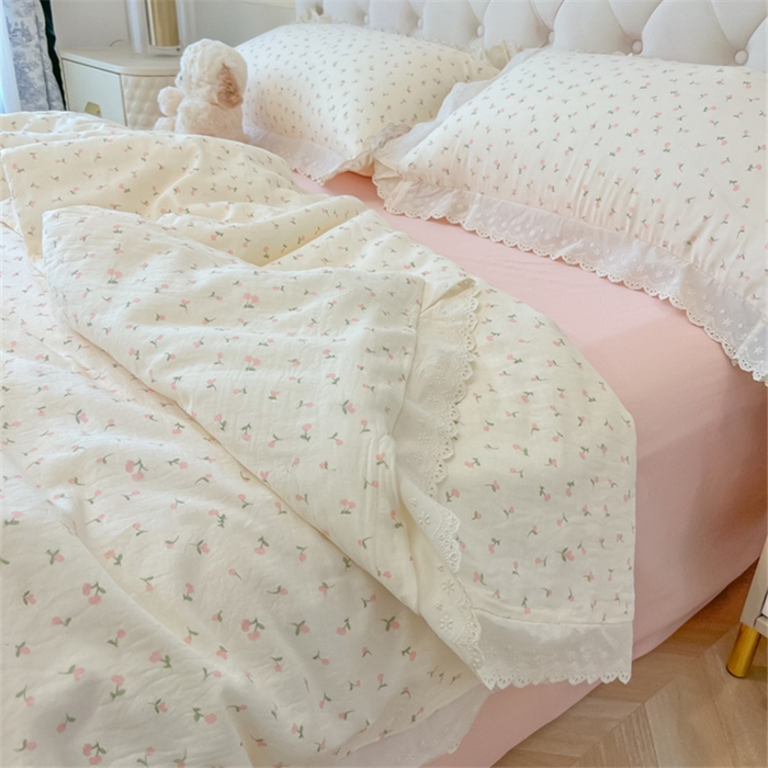 91家纺网 家纺一手货源 找家纺 盼季家纺 2025新款水洗棉蕾丝花边四件套 蕾丝小花边-郁金香