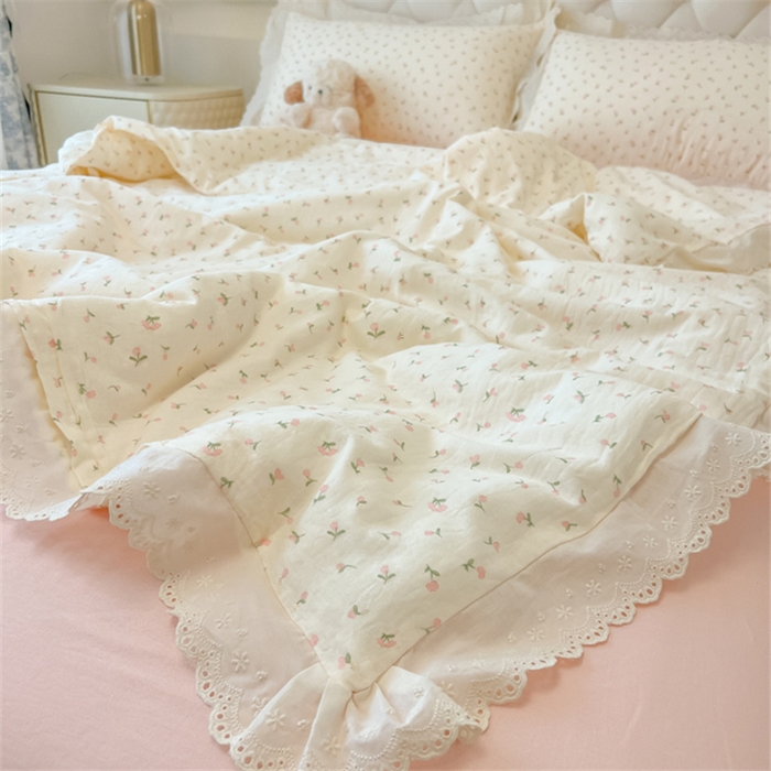 91家纺网 家纺一手货源 找家纺 盼季家纺 2025新款水洗棉蕾丝花边四件套 蕾丝小花边-郁金香