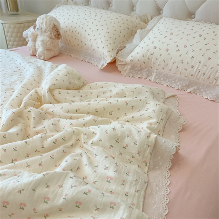 91家纺网 家纺一手货源 找家纺 盼季家纺 2025新款水洗棉蕾丝花边四件套 蕾丝小花边-郁金香