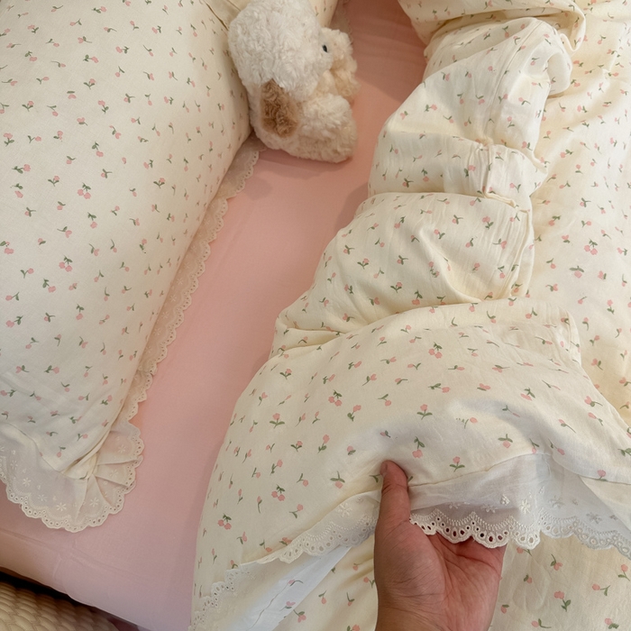 91家纺网 家纺一手货源 找家纺 盼季家纺 2025新款水洗棉蕾丝花边四件套 蕾丝小花边-郁金香