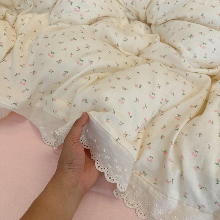 91家纺网 家纺一手货源 找家纺 盼季家纺 2025新款水洗棉蕾丝花边四件套 蕾丝小花边-郁金香