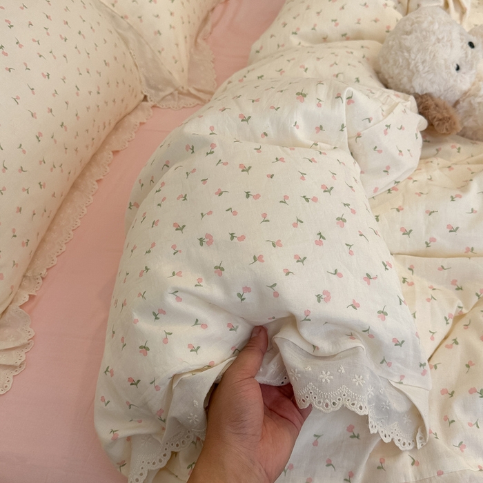 91家纺网 家纺一手货源 找家纺 盼季家纺 2025新款水洗棉蕾丝花边四件套 蕾丝小花边-郁金香