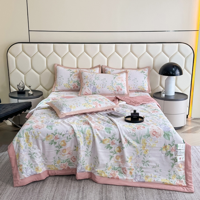 91家纺网 家纺一手货源 找家纺 晨晨家纺 2025新款A类印花莱赛尔天丝软席床盖三件套 梦蔓