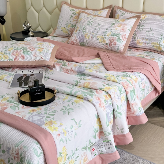 91家纺网 家纺一手货源 找家纺 晨晨家纺 2025新款A类印花莱赛尔天丝软席床盖三件套 梦蔓