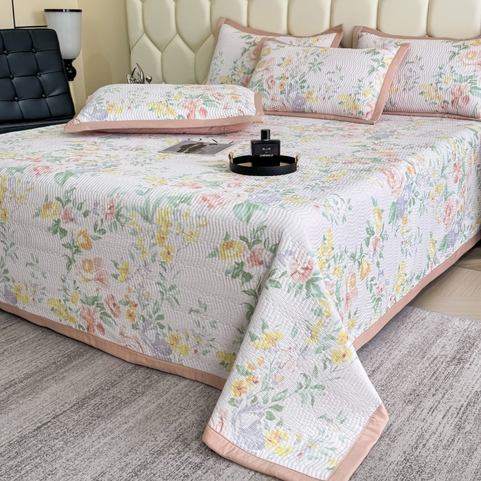 91家纺网 家纺一手货源 找家纺 晨晨家纺 2025新款A类印花莱赛尔天丝软席床盖三件套 梦蔓