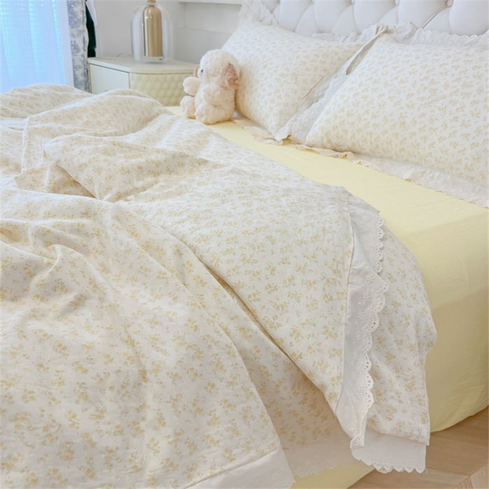 91家纺网 家纺一手货源 找家纺 盼季家纺 2025新款水洗棉蕾丝花边四件套 小蕾丝花边-春芽