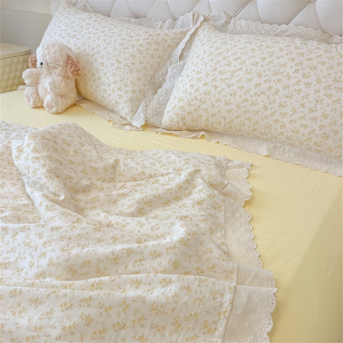 91家纺网 家纺一手货源 找家纺 盼季家纺 2025新款水洗棉蕾丝花边四件套 小蕾丝花边-春芽