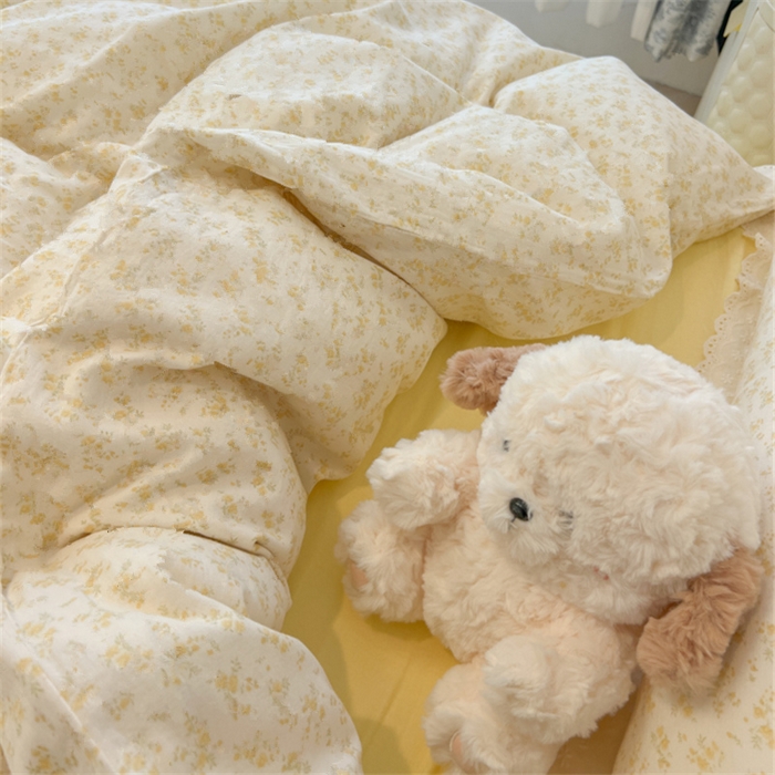 91家纺网 家纺一手货源 找家纺 盼季家纺 2025新款水洗棉蕾丝花边四件套 小蕾丝花边-春芽