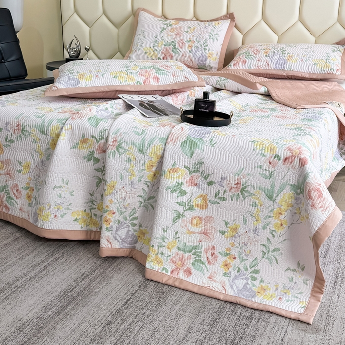 91家纺网 家纺一手货源 找家纺 晨晨家纺 2025新款A类印花莱赛尔天丝软席床盖三件套 梦蔓