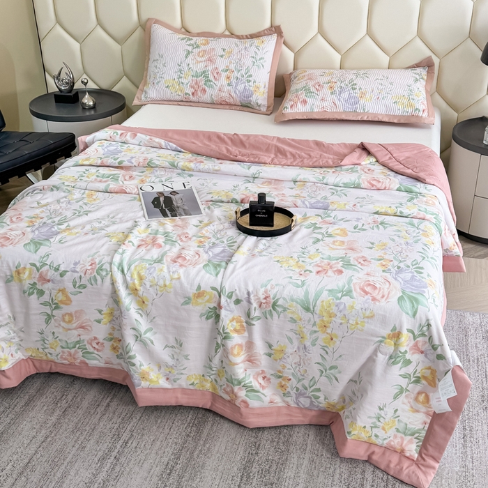 91家纺网 家纺一手货源 找家纺 晨晨家纺 2025新款A类印花莱赛尔天丝软席床盖三件套 梦蔓