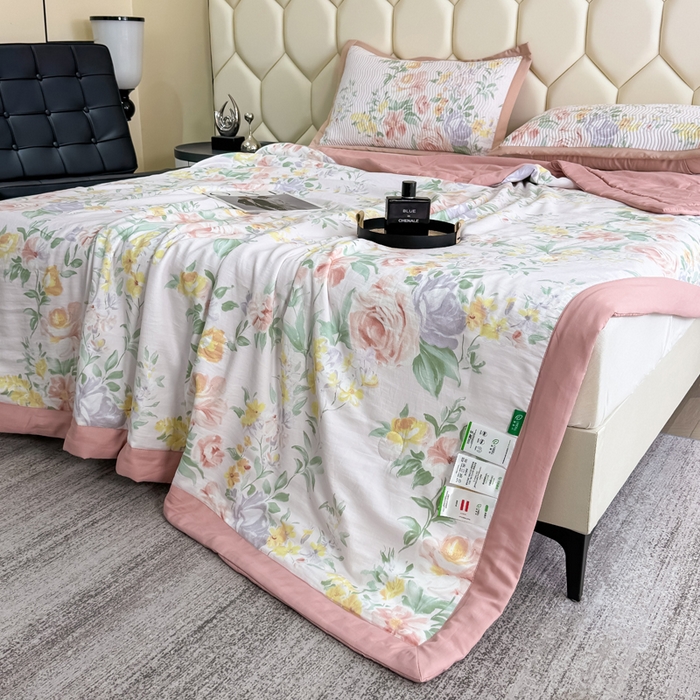 91家纺网 家纺一手货源 找家纺 晨晨家纺 2025新款A类印花莱赛尔天丝软席床盖三件套 梦蔓