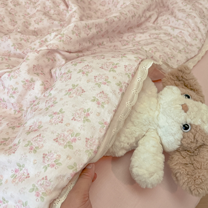 91家纺网 家纺一手货源 找家纺 盼季家纺 2025新款水洗棉蕾丝花边四件套 小蕾丝花边-粉小黛