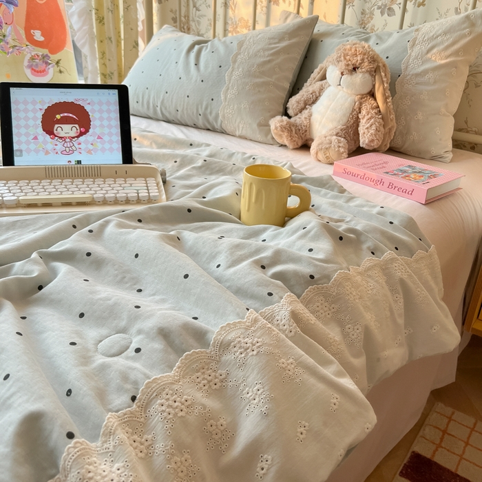 91家纺网 家纺一手货源 找家纺 （总）盼季家纺 2025新款A类夏季夏天蕾丝花边大豆纤维被夏凉被床单四件套空调被