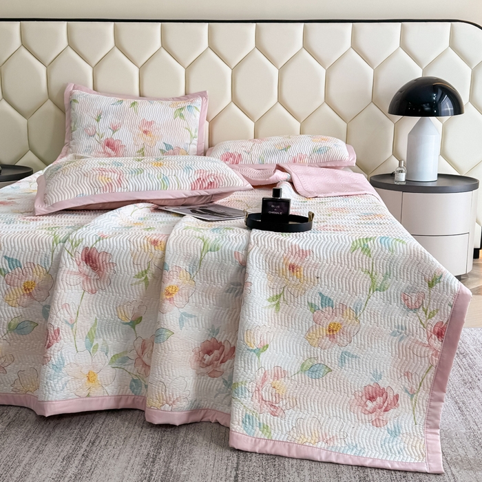 91家纺网 家纺一手货源 找家纺 晨晨家纺 2025新款A类印花莱赛尔天丝软席床盖三件套 妙颜