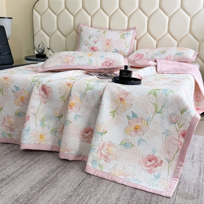 91家纺网 家纺一手货源 找家纺 晨晨家纺 2025新款A类印花莱赛尔天丝软席床盖三件套 妙颜