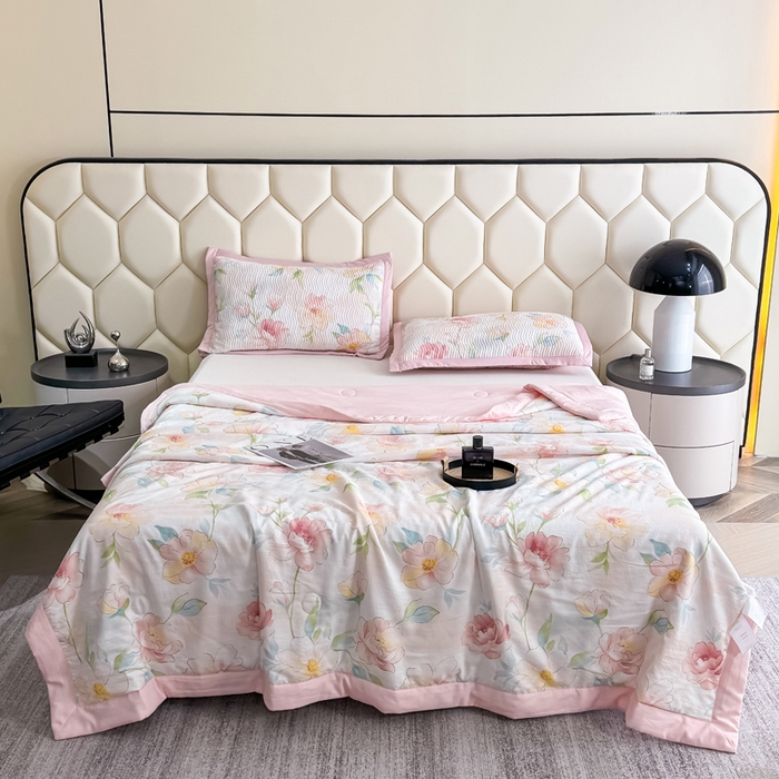 91家纺网 家纺一手货源 找家纺 晨晨家纺 2025新款A类印花莱赛尔天丝软席床盖三件套 妙颜