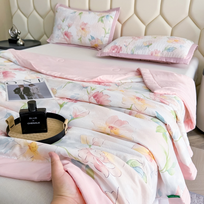 91家纺网 家纺一手货源 找家纺 晨晨家纺 2025新款A类印花莱赛尔天丝软席床盖三件套 妙颜