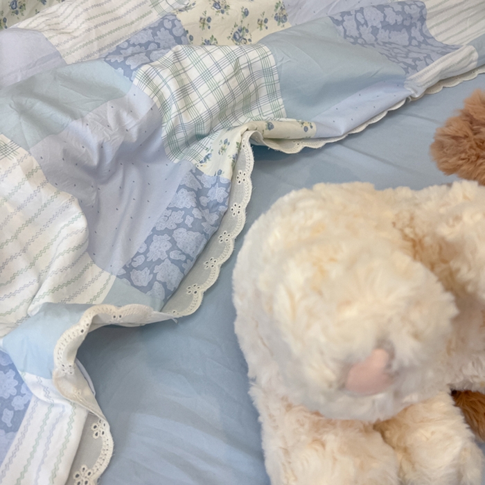 91家纺网 家纺一手货源 找家纺 盼季家纺 2025新款水洗棉蕾丝花边四件套 小蕾丝花边-兰亭序