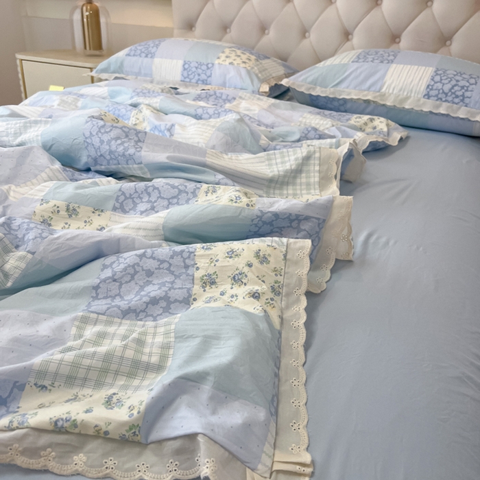 91家纺网 家纺一手货源 找家纺 盼季家纺 2025新款水洗棉蕾丝花边四件套 小蕾丝花边-兰亭序