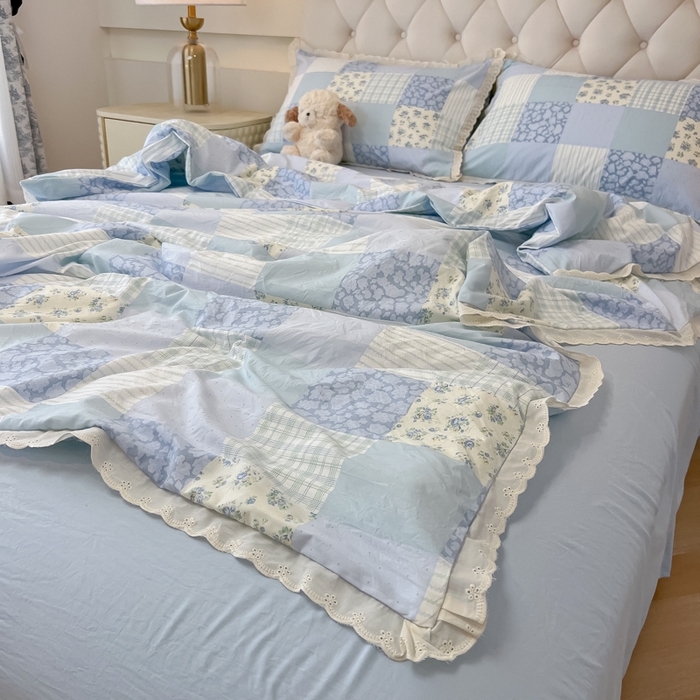 91家纺网 家纺一手货源 找家纺 盼季家纺 2025新款水洗棉蕾丝花边四件套 小蕾丝花边-兰亭序