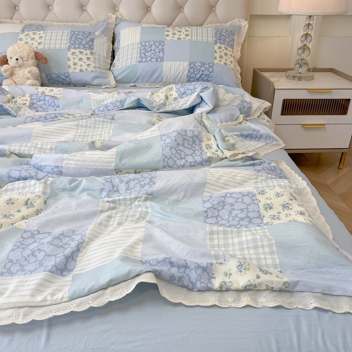 91家纺网 家纺一手货源 找家纺 盼季家纺 2025新款水洗棉蕾丝花边四件套 小蕾丝花边-兰亭序